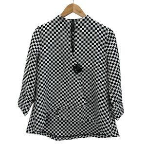 IC by Connie K Black White Checkered Blazer Jacket Lagenlook Mod Artsy Small